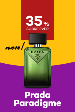 perfume Prada Paradigme com destaque promocional de até 35% sobre preço de Venda ao Público Recomendado